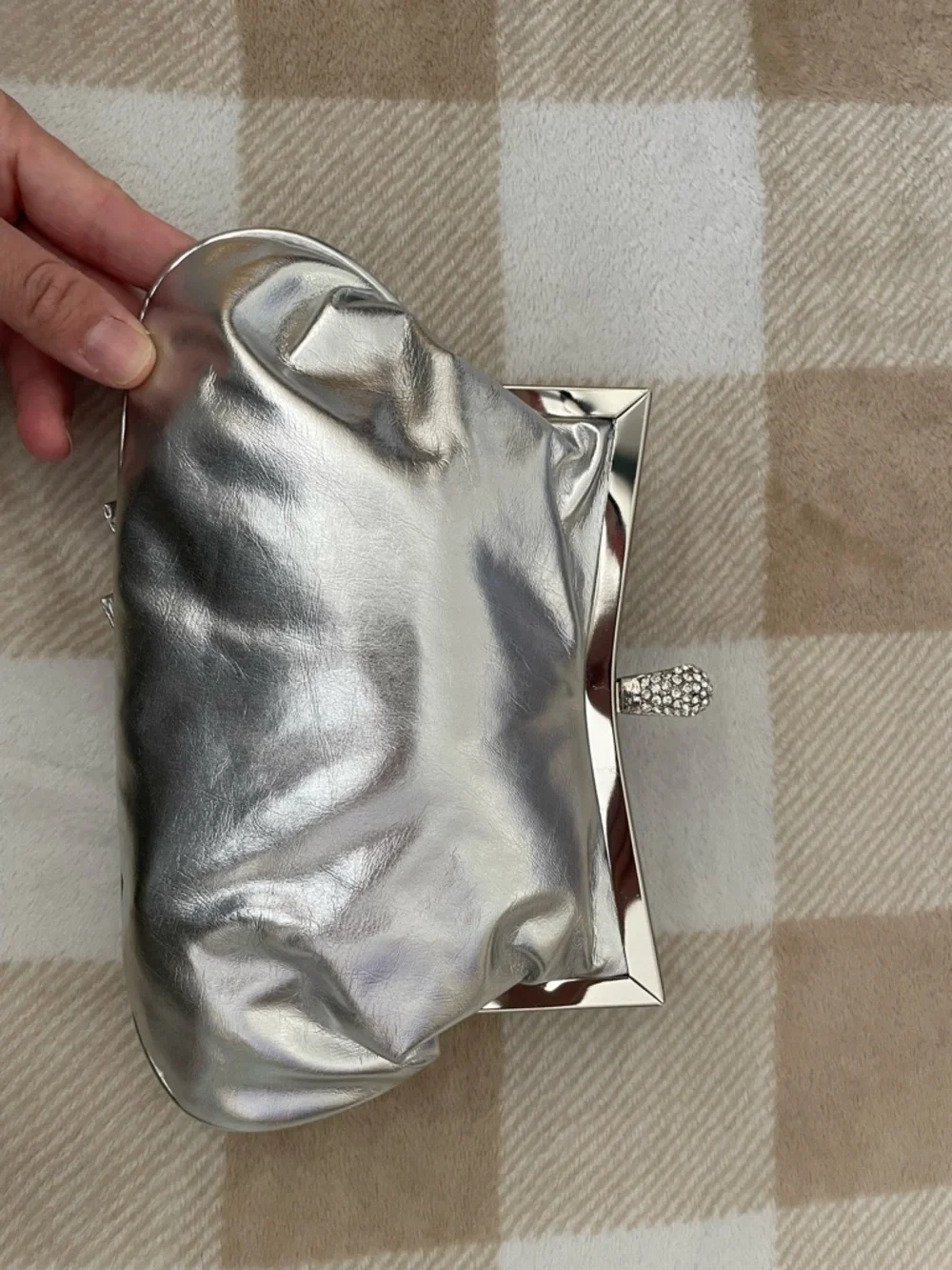 Silver Ruffled Crystal-Embellished Women's Clutch 6X9 inches